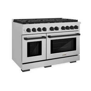 ZLINE - Autograph Edition 48 in. 6.7 cu. ft. Paramount Double Oven Gas Range with 8 Burner Cooktop in Stainless Steel and Matte Black Accents