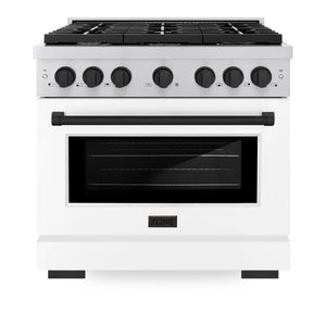 ZLINE - Autograph Edition 36 in. 5.2 cu. ft. Paramount Dual Fuel Range with 6 Burner Gas Cooktop and Electric Convection Oven in Stainless Steel with White Matte Door and Matte Black Accents