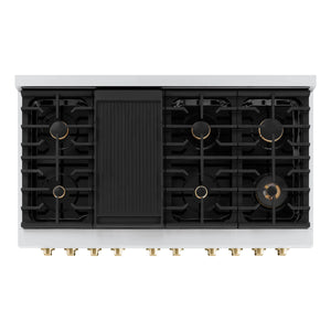 ZLINE - Autograph Edition 48 in. 6.7 cu. ft. Paramount Double Oven Dual Fuel Range with 8 Burner Gas Cooktop in Stainless Steel with White Matte Doors and Polished Gold Accents