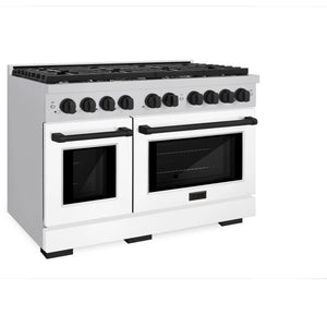 ZLINE - Autograph Edition 48 in. 6.7 cu. ft. Paramount Double Oven Dual Fuel Range with 8 Burner Gas Cooktop in Stainless Steel with White Matte Doors and Matte Black Accents