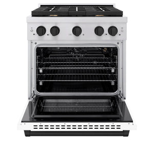 ZLINE - Autograph Edition 30 in. 4.2 cu. ft. Paramount Gas Range with 4 Burner Cooktop and Convection Gas Oven in Stainless Steel with White Matte Door and Matte Black Accents