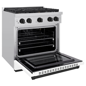 ZLINE - Autograph Edition 30 in. 4.2 cu. ft. Paramount Gas Range with 4 Burner Cooktop and Convection Gas Oven in Stainless Steel with White Matte Door and Matte Black Accents