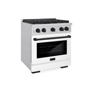 ZLINE - Autograph Edition 30 in. 4.2 cu. ft. Paramount Gas Range with 4 Burner Cooktop and Convection Gas Oven in Stainless Steel with White Matte Door and Matte Black Accents