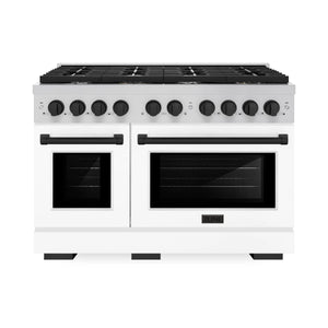 ZLINE - Autograph Edition 48 in. 6.7 cu. ft. Paramount Double Oven Gas Range with 8 Burner Cooktop in Stainless Steel with White Matte Doors and Matte Black Accents