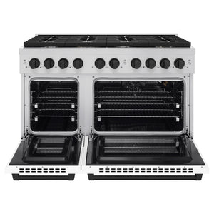 ZLINE - Autograph Edition 48 in. 6.7 cu. ft. Paramount Double Oven Gas Range with 8 Burner Cooktop in Stainless Steel with White Matte Doors and Matte Black Accents