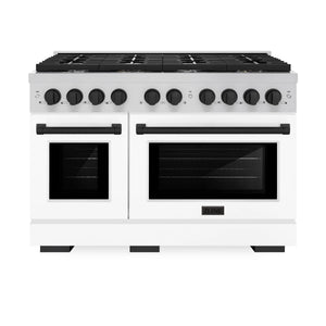 ZLINE - Autograph Edition 48 in. 6.7 cu. ft. Paramount Double Oven Gas Range with 8 Burner Cooktop in Stainless Steel with White Matte Doors and Matte Black Accents