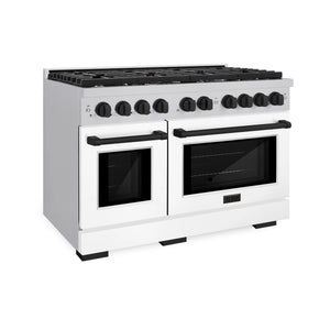 ZLINE - Autograph Edition 48 in. 6.7 cu. ft. Paramount Double Oven Gas Range with 8 Burner Cooktop in Stainless Steel with White Matte Doors and Matte Black Accents