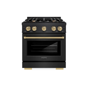 ZLINE - Autograph Edition 30 in. 4.2 cu. ft. Select Dual Fuel Range with 4 Burner Gas Cooktop and Electric Convection Oven in Black Stainless Steel with Champagne Bronze Accents
