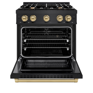 ZLINE - Autograph Edition 30 in. 4.2 cu. ft. Select Dual Fuel Range with 4 Burner Gas Cooktop and Electric Convection Oven in Black Stainless Steel with Champagne Bronze Accents