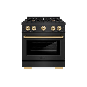 ZLINE - Autograph Edition 30 in. 4.2 cu. ft. Select Gas Range with 4 Burner Cooktop and Convection Gas Oven in Black Stainless Steel and Polished Gold Accents