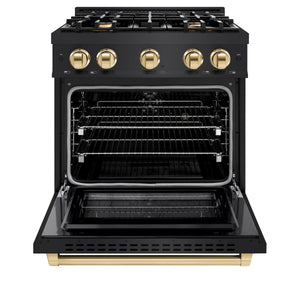 ZLINE - Autograph Edition 30 in. 4.2 cu. ft. Select Dual Fuel Range with 4 Burner Gas Cooktop and Electric Convection Oven in Black Stainless Steel with Polished Gold Accents