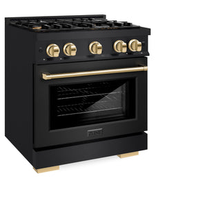 ZLINE - Autograph Edition 30 in. 4.2 cu. ft. Select Dual Fuel Range with 4 Burner Gas Cooktop and Electric Convection Oven in Black Stainless Steel with Polished Gold Accents