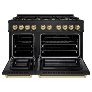 ZLINE - Autograph Edition 48 in. 6.7 cu. ft. Select Double Oven Dual Fuel Range with 8 Burner Gas Cooktop in Black Stainless Steel and Champagne Bronze Accents