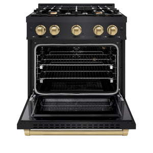 ZLINE - Autograph Edition 30 in. 4.2 cu. ft. Select Gas Range with 4 Burner Cooktop and Convection Gas Oven in Black Stainless Steel and Champagne Bronze Accents