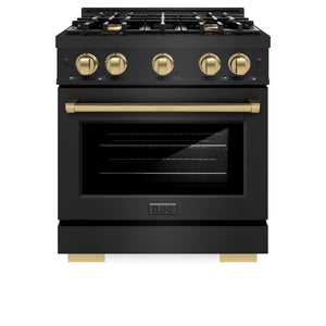 ZLINE - Autograph Edition 30 in. 4.2 cu. ft. Select Gas Range with 4 Burner Cooktop and Convection Gas Oven in Black Stainless Steel and Champagne Bronze Accents