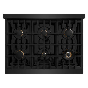 ZLINE - Autograph Edition 36 in. 5.2 cu. ft. Select Gas Range with 6 Burner Cooktop and Convection Gas Oven in Black Stainless Steel and Champagne Bronze Accents