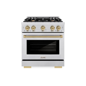 ZLINE - Autograph Edition 30 in. 4.2 cu. ft. Select Dual Fuel Range with 4 Burner Gas Cooktop and Electric Convection Oven in Satin Stainless Steel with Champagne Bronze Accents