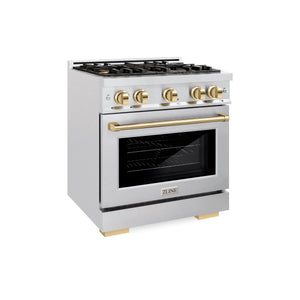 ZLINE - Autograph Edition 30 in. 4.2 cu. ft. Select Dual Fuel Range with 4 Burner Gas Cooktop and Electric Convection Oven in Satin Stainless Steel with Polished Gold Accents