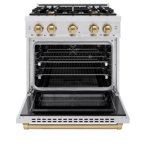 ZLINE - Autograph Edition 30 in. 4.2 cu. ft. Select Gas Range with 4 Burner Cooktop and Convection Gas Oven in Satin Stainless Steel and Champagne Bronze Accents