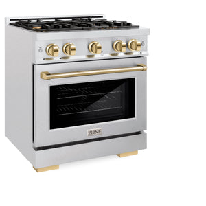 ZLINE - Autograph Edition 30 in. 4.2 cu. ft. Select Gas Range with 4 Burner Cooktop and Convection Gas Oven in Satin Stainless Steel and Polished Gold Accents