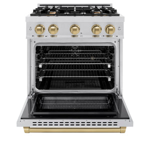 ZLINE - Autograph Edition 30 in. 4.2 cu. ft. Select Dual Fuel Range with 4 Burner Gas Cooktop and Electric Convection Oven in Stainless Steel with Champagne Bronze Accents
