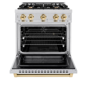 ZLINE - Autograph Edition 30 in. 4.2 cu. ft. Select Dual Fuel Range with 4 Burner Gas Cooktop and Electric Convection Oven in Stainless Steel with Polished Gold Accents