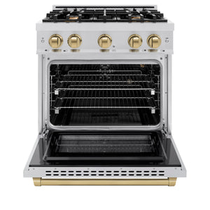 ZLINE - Autograph Edition 30 in. 4.2 cu. ft. Select Gas Range with 4 Burner Cooktop and Convection Gas Oven in Stainless Steel and Champagne Bronze Accents