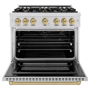 ZLINE - Autograph Edition 36 in. 5.2 cu. ft. Select Gas Range with 6 Burner Cooktop and Convection Gas Oven in Stainless Steel and Champagne Bronze Accents