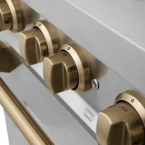 ZLINE - Autograph Edition 36 in. 4.6 cu. ft. Legacy Dual Fuel Range with 6 Burner Gas Cooktop and Electric Convection Oven in Stainless Steel and Champagne Bronze Accents