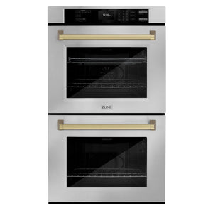 ZLINE - 30 in. Autograph Edition Professional True Convection Double Wall Oven with Air Fry and Self Clean in Stainless Steel with Champagne Bronze Handles