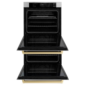 ZLINE - 30 in. Autograph Edition Professional True Convection Double Wall Oven with Air Fry and Self Clean in Stainless Steel with Champagne Bronze Handles