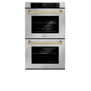 ZLINE - 30 in. Autograph Edition Professional True Convection Double Wall Oven with Air Fry and Self Clean in Stainless Steel with Champagne Bronze Handles