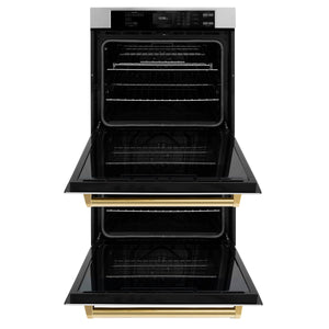 ZLINE - 30 in. Autograph Edition Professional True Convection Double Wall Oven with Air Fry and Self Clean in Stainless Steel with Polished Gold Handles
