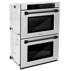 ZLINE - 30 in. Autograph Edition Professional True Convection Double Wall Oven with Air Fry and Self Clean in Stainless Steel with Matte Black Handles