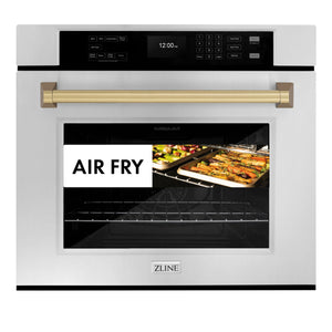 ZLINE - 30 in. Autograph Edition Professional True Convection Single Wall Oven with Air Fry and Self Clean in Stainless Steel with Champagne Bronze Handle