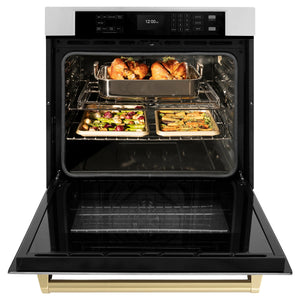 ZLINE - 30 in. Autograph Edition Professional True Convection Single Wall Oven with Air Fry and Self Clean in Stainless Steel with Champagne Bronze Handle