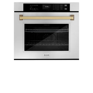 ZLINE - 30 in. Autograph Edition Professional True Convection Single Wall Oven with Air Fry and Self Clean in Stainless Steel with Champagne Bronze Handle