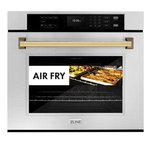 ZLINE - 30 in. Autograph Edition Professional True Convection Single Wall Oven with Air Fry and Self Clean in Stainless Steel with Polished Gold Handle (WASZ-30-G)