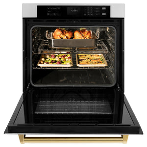 ZLINE - 30 in. Autograph Edition Professional True Convection Single Wall Oven with Air Fry and Self Clean in Stainless Steel with Polished Gold Handle (WASZ-30-G)