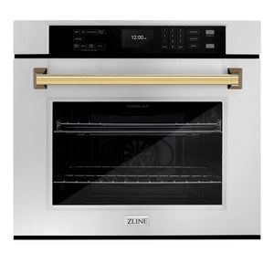 ZLINE - 30 in. Autograph Edition Professional True Convection Single Wall Oven with Air Fry and Self Clean in Stainless Steel with Polished Gold Handle (WASZ-30-G)