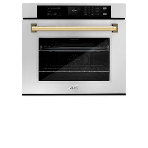ZLINE - 30 in. Autograph Edition Professional True Convection Single Wall Oven with Air Fry and Self Clean in Stainless Steel with Polished Gold Handle (WASZ-30-G)