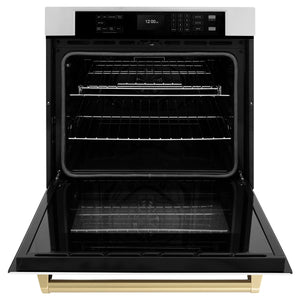 ZLINE - 30 in. Autograph Edition Professional True Convection Single Wall Oven with Air Fry and Self Clean in Stainless Steel with White Matte Door and Champagne Bronze Handle