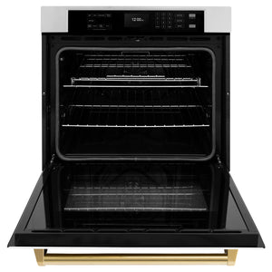 ZLINE - 30 in. Autograph Edition Professional True Convection Single Wall Oven with Air Fry and Self Clean in Stainless Steel with White Matte Door and Polished Gold Handle