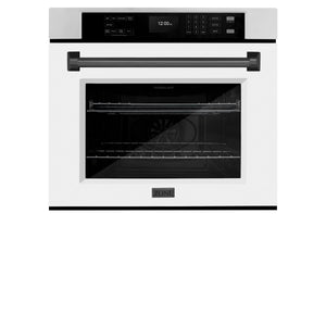 ZLINE - 30 in. Autograph Edition Professional True Convection Single Wall Oven with Air Fry and Self Clean in Stainless Steel with White Matte Door and Matte Black Handle
