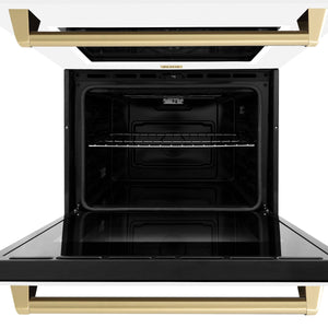 ZLINE - 30 in. Autograph Edition Professional True Convection Double Wall Oven with Air Fry and Self Clean in Stainless Steel with White Matte Doors and Champagne Bronze Handles