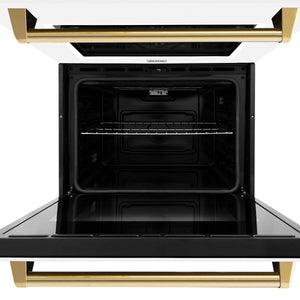 ZLINE - 30 in. Autograph Edition Professional True Convection Double Wall Oven with Air Fry and Self Clean in Stainless Steel with White Matte Doors and Polished Gold Handles