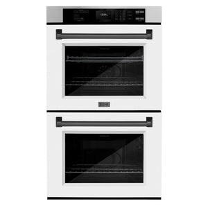 ZLINE - 30 in. Autograph Edition Professional True Convection Double Wall Oven with Air Fry and Self Clean in Stainless Steel with White Matte Doors and Matte Black Handles
