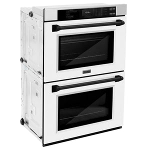 ZLINE - 30 in. Autograph Edition Professional True Convection Double Wall Oven with Air Fry and Self Clean in Stainless Steel with White Matte Doors and Matte Black Handles