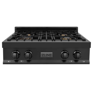 ZLINE - 30 in. Legacy Gas Rangetop with 4 Brass Burners and Porcelain Cooktop in Black Stainless Steel (RTB-BR-30)