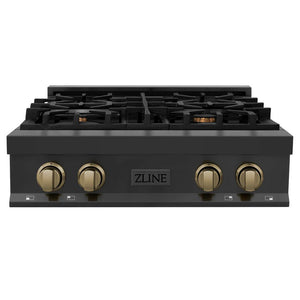 ZLINE - Autograph Edition 30 in. Legacy Gas Rangetop with 4 Burners and Porcelain Cooktop in Black Stainless Steel with Champagne Bronze Accents (RTBZ-30-CB)